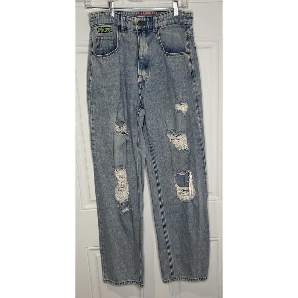 Empyre Tori Size 5 Distressed Skate Jeans Medium Wash Relaxed Straight SK8 Y2K